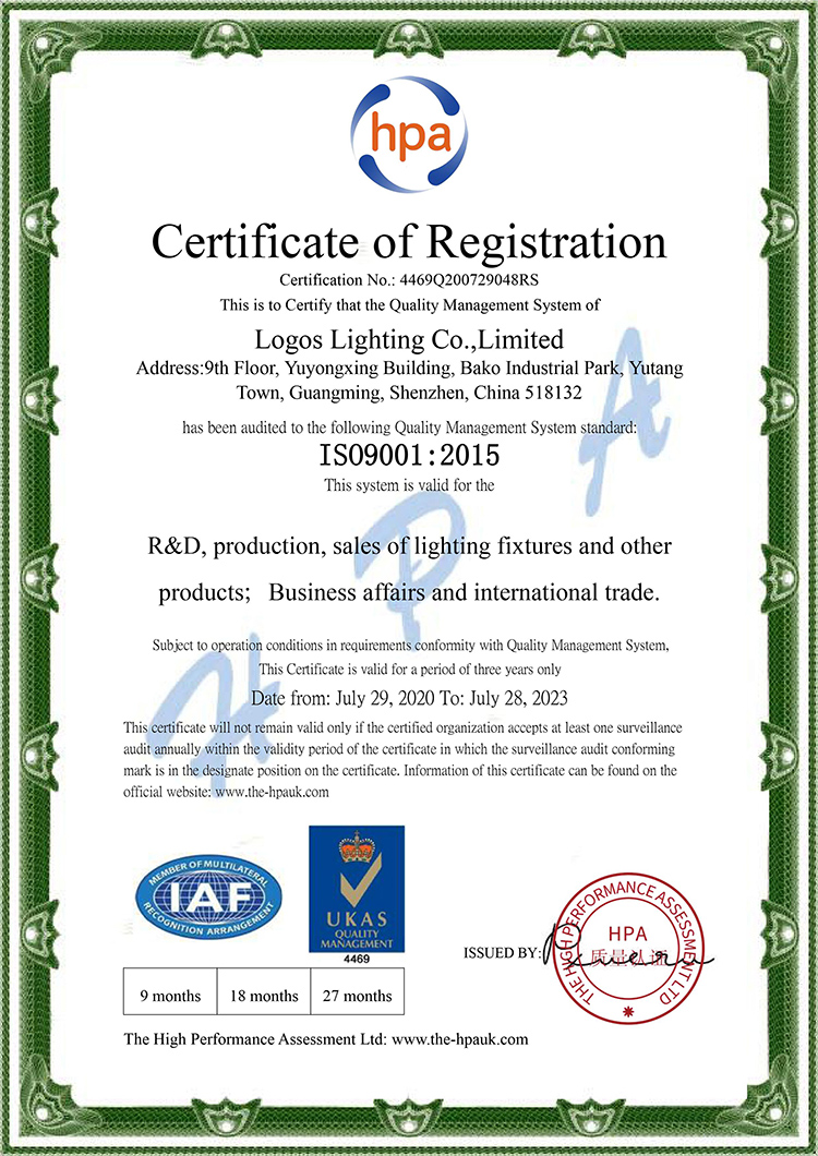 LogosLED ISO9001 Certificate