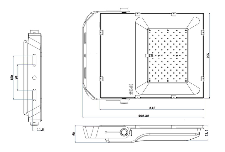 100w led taille de la lumière d’inondation