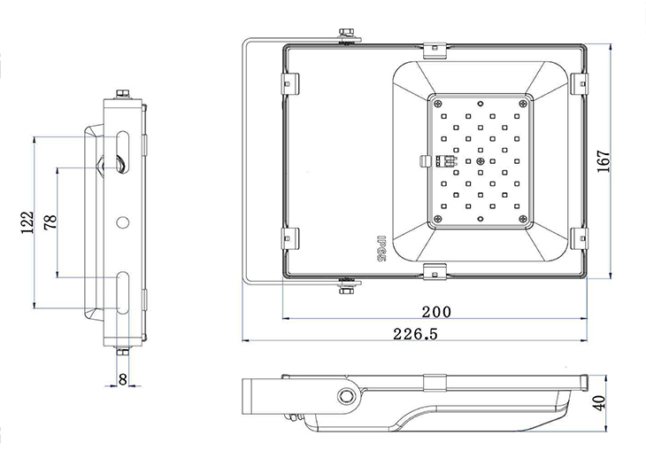 30w led tamaño de la luz de inundación