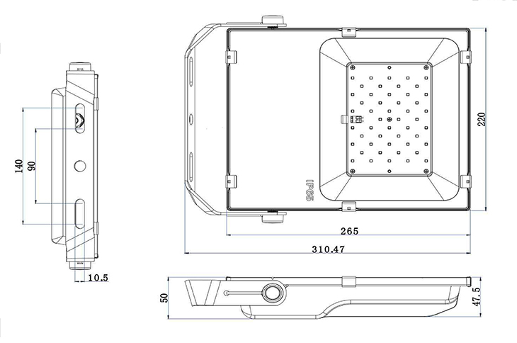 50w led tamanho da luz de inundação