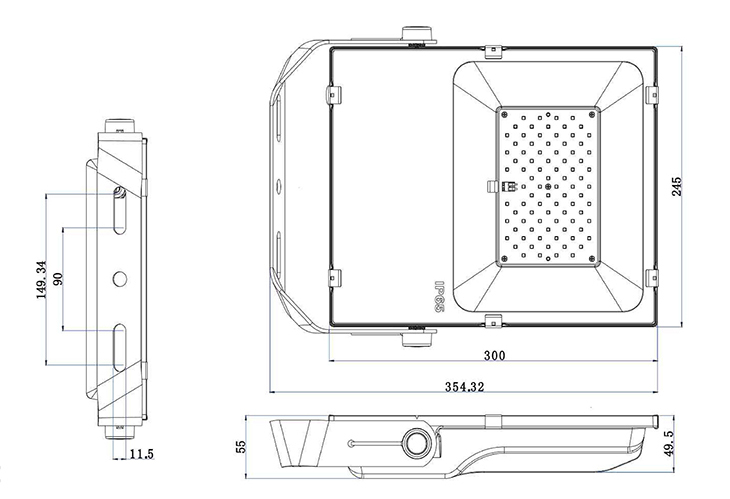 80w led flood light size